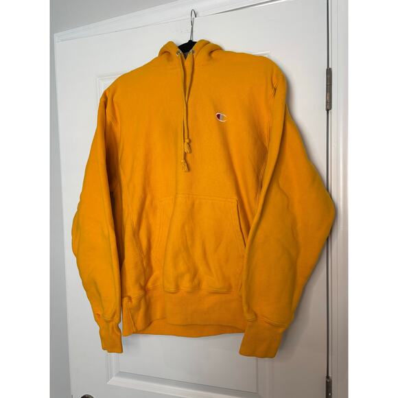 Champion Reverse Weave Pullover Hoodie Gold Yellow Sweatshirt Men’s Medium - Picture 2 of 6